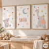 Pack de 3 cuadros personalizados para bebé - Animales tocando la luna