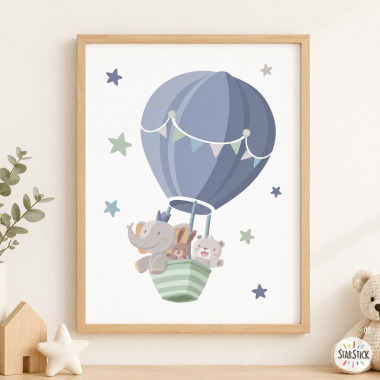Cuadro para habitación del bebé – Animales volando en Globo