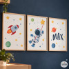 3 tableaux enfants personnalisables. Astronaute, mission spatiale. Décoration enfantine