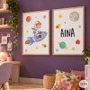 Pack de 2 tableaux - Fille à la fusée - Tableaux personnalisables pour filles