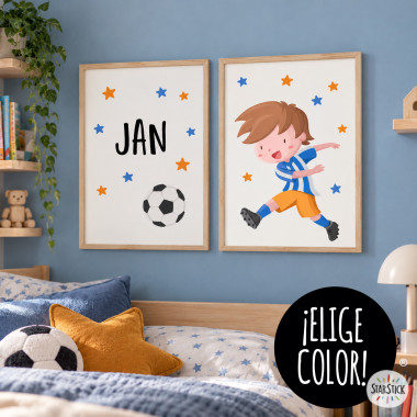 Cuadros y láminas infantiles personalizadas ¡Color a elegir! Niño jugador de fútbol