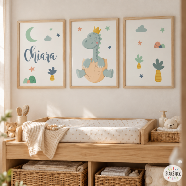 Pack de 3 affiches pour enfants - Bébé dinosaure - Décoration personnalisable pour bébé