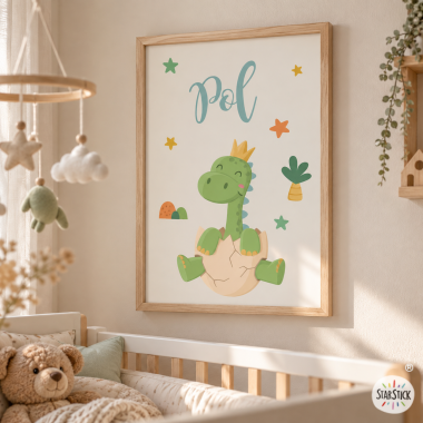 Personalized kids’ print – Baby dinosaur with name | Baby room decor