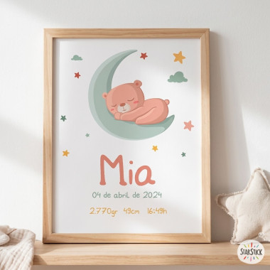 Customizable birth sheet - Bear on the moon
