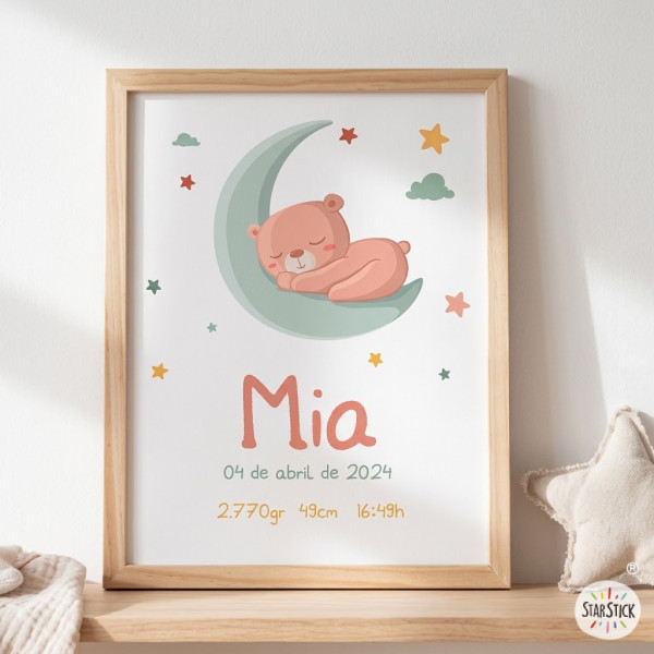 Lámina de nacimiento personalizable - Oso en la luna