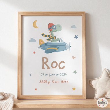 Personalized Birth Prints - Airplane with Dinosaur
