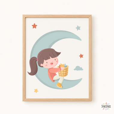 Quadre infantil - Nena a la lluna - Idees decoratives per a nenes