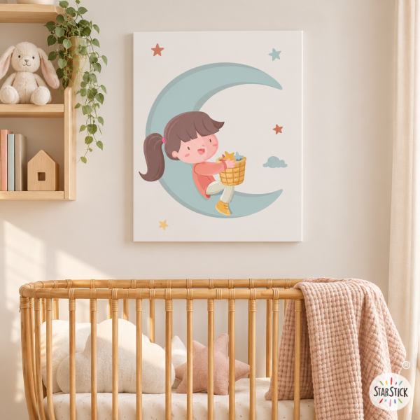 Cuadro infantil - Niña en la luna - Ideas decorativas para niñas