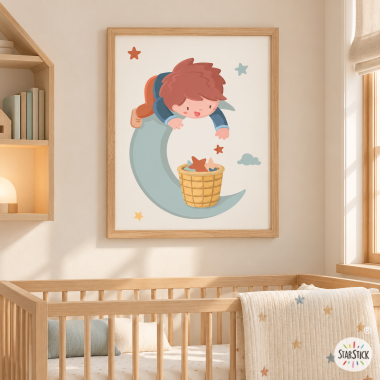 Cuadro decorativo - Niño en la luna - Decoración para niños