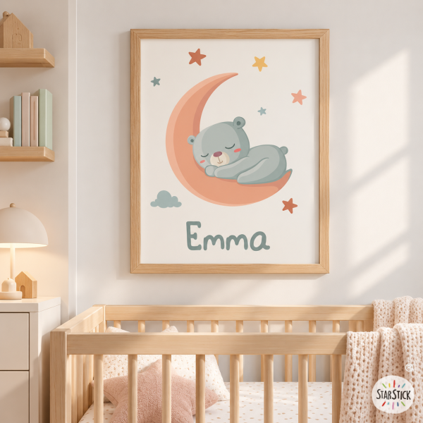 Oso en la luna - Cuadro infantil personalizado