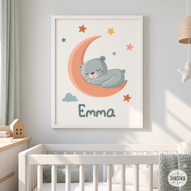 Oso en la luna - Cuadro infantil personalizado