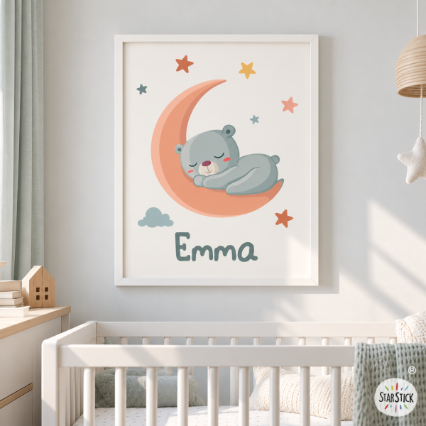 Oso en la luna - Cuadro infantil personalizado
