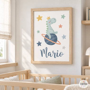 Affiche personnalisée pour enfants – Dinosaure rêveur | Décoration murale enfant