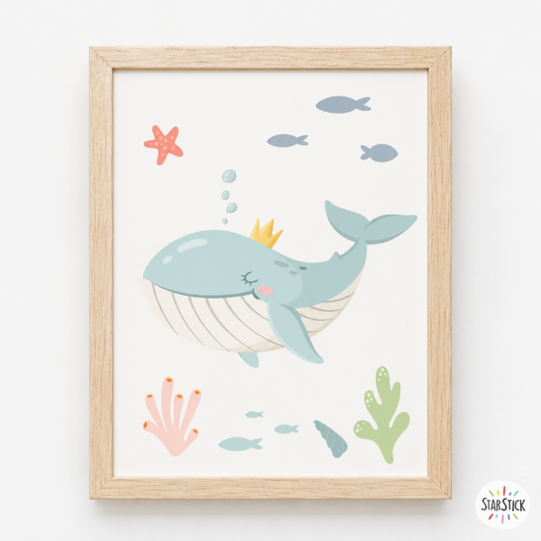 Cuadro infantil personalizado – La ballena reina bajo del mar | Decoración niñas