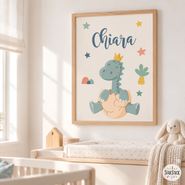 Personalized kids’ print – Baby dinosaur with name | Baby room decor
