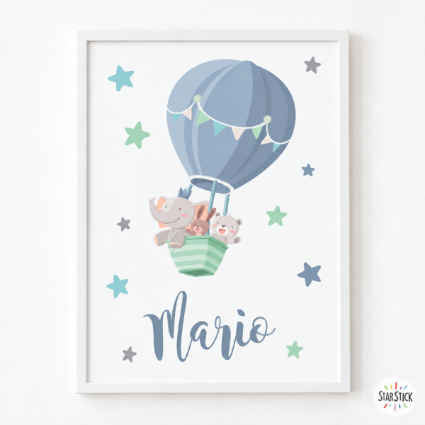 Cuadro para habitación del bebé – Animales volando en Globo