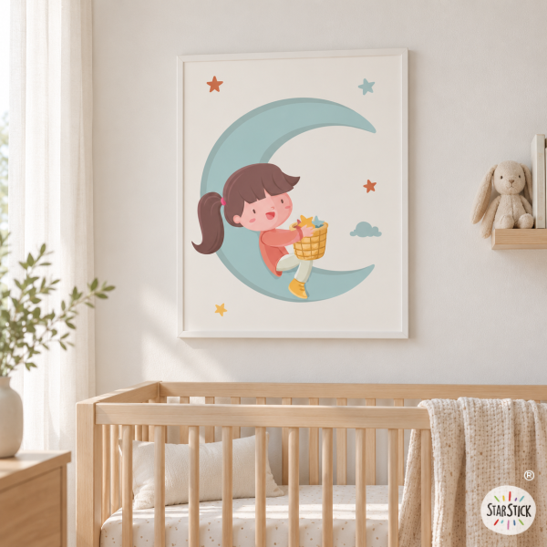 Quadre infantil - Nena a la lluna - Idees decoratives per a nenes