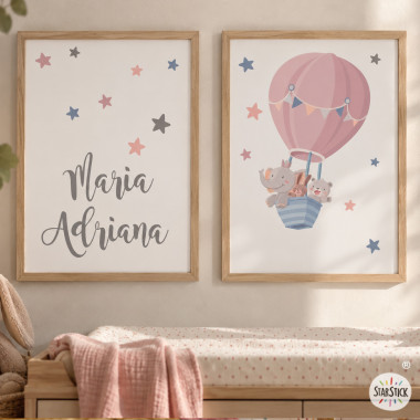 Pack de 2 affiches pour enfants - Animaux volant en montgolfière