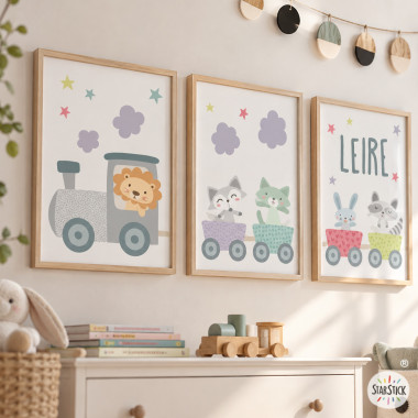 Pack de 3 làmines infantils - Tren bau amb animals
