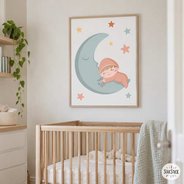 Cuadro decorativo infantil - Bebé en la luna - Decoración habitación bebé