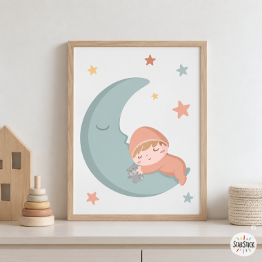 Cuadro decorativo infantil - Bebé en la luna - Decoración habitación bebé
