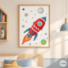 Lámina decorativa infantil - Cohete en el espacio. Decorar dormitorios infantiles