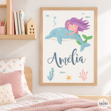 Quadre infantil - Sirena amb dofí - Idees per a habitacions de nenes