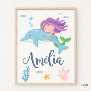 Cuadro infantil - Sirena con delfín - Ideas para habitaciones de niñas