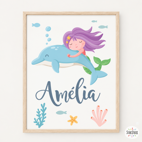 Cuadro infantil - Sirena con delfín - Ideas para habitaciones de niñas