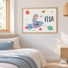Niña con cohete. Láminas decorativas. Ideas para habitaciones de niñas