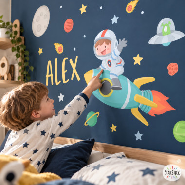 Vinilo infantil cohete astronauta para niño – Pegatinas de pared para habitación infantil