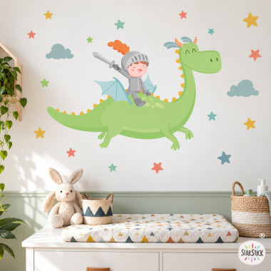Vinil infantil cavaller amb drac màgic – Decoració de fantasia per habitació infantil