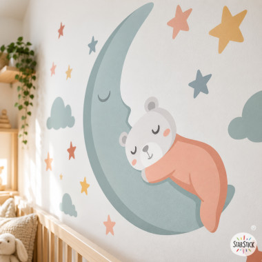 Baby wall sticker Teddy bear on the moon terracotta for baby room