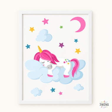 Làmina decorativa infantil - Unicorn dormint als núvols