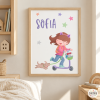 Cuadro infantil- Niña con patinete y perrito