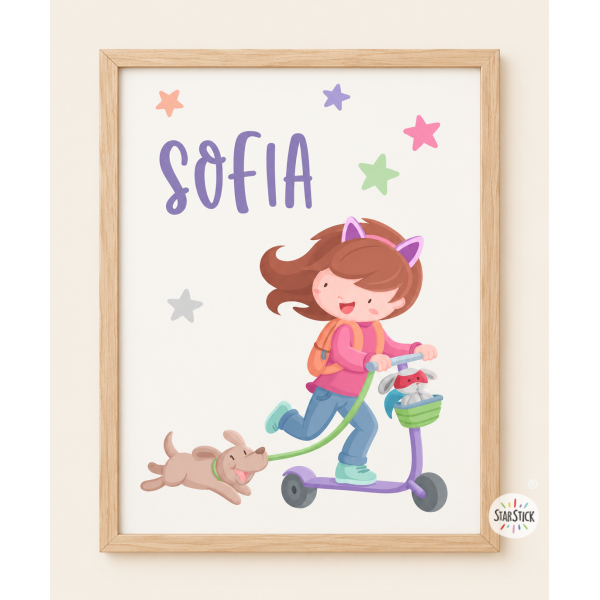 Quadre infantil - Nena amb patinet i gosset