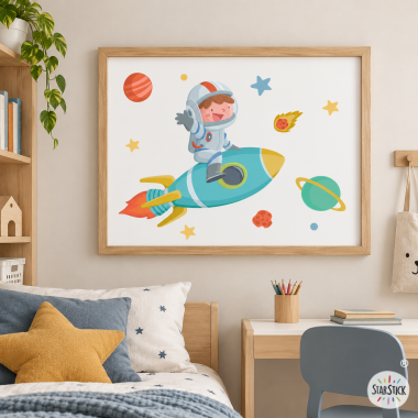 Lámina infantil - Niño con cohete - Ideas para habitaciones infantiles