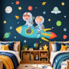 Vinilos infantiles hermanos niños en cohete personalizado con nombre para habitación compartida