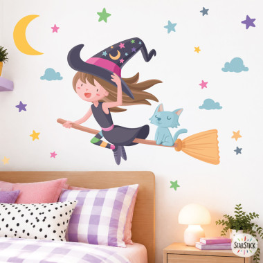 Flying witch wall sticker for girls bedroom