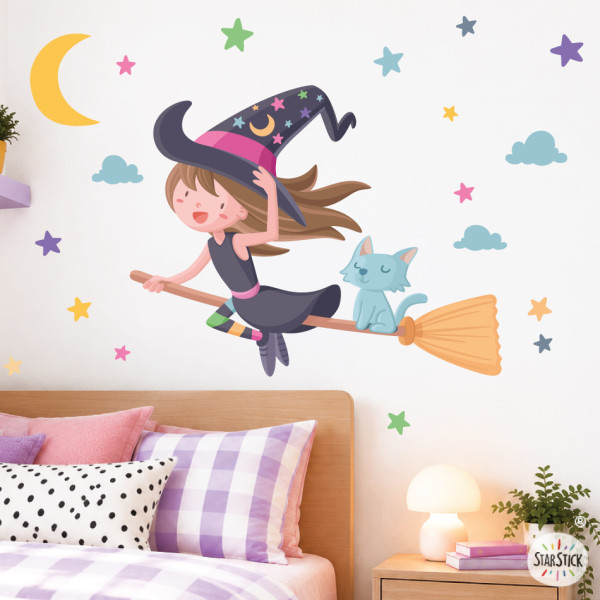 Flying witch wall sticker for girls bedroom