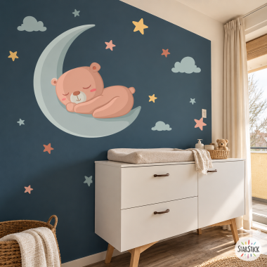 Vinil infantil ós a la lluna personalitzat – Decoració paret nadó amb estrelles i núvols