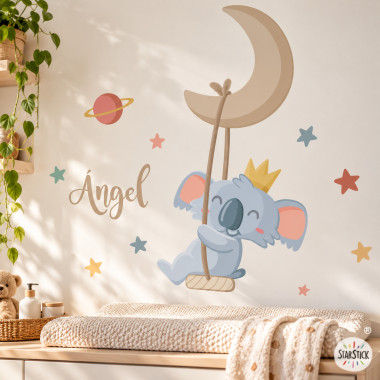 Koala on the moon wall sticker with swing – Baby nursery wall decor