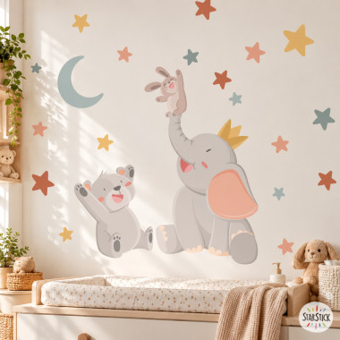 Vinil decoratius per a nadó - Animals tocant la lluna