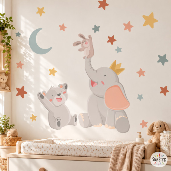 Baby kids wall sticker - Animals touching the moon
