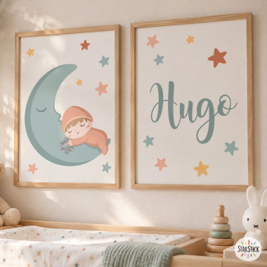 2 decorative pictures for baby rooms. Baby on the moon