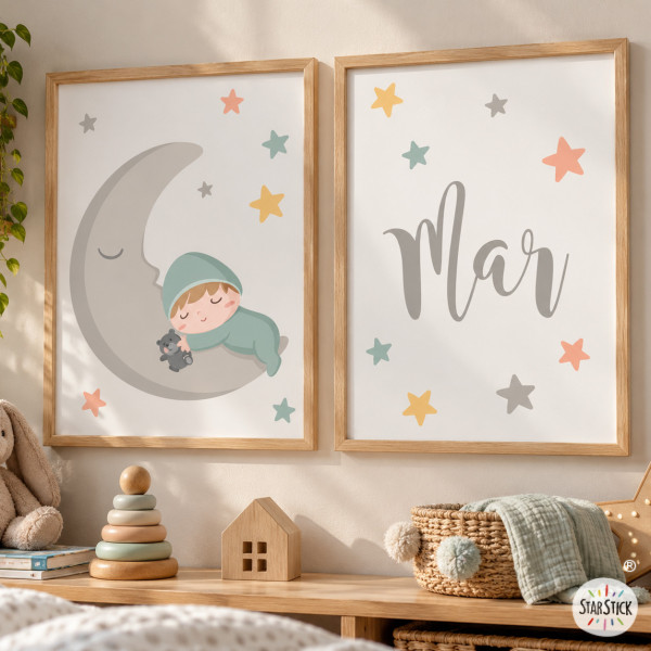 2 decorative pictures for baby rooms. Baby on the moon