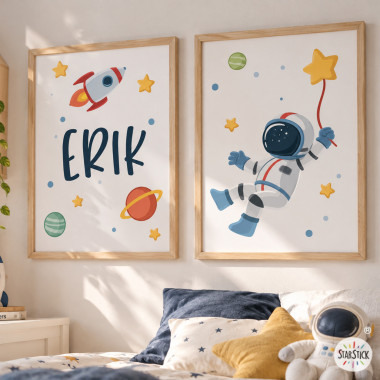 Pack de 2 cuadros decorativos - Astronauta, misión espacial - Decoración infantil