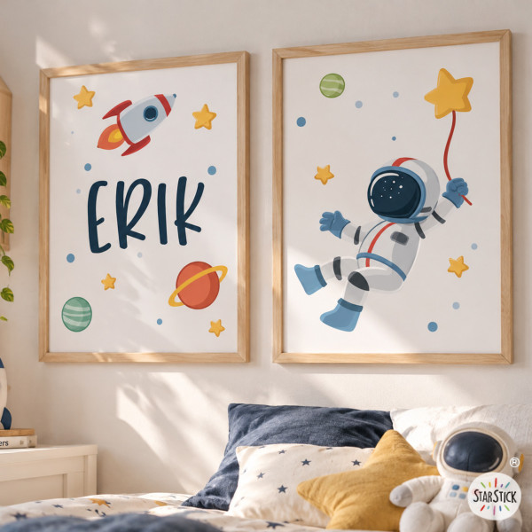 Pack de 2 quadres decoratius - Astronauta, missió espacial - Decoració infantil