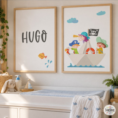 Pack de 2 cuadros infantiles - Barquito pirata de papel