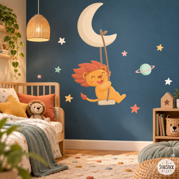 Lion on the Moon Wall Sticker with Swing – Baby Nursery Wall Decor